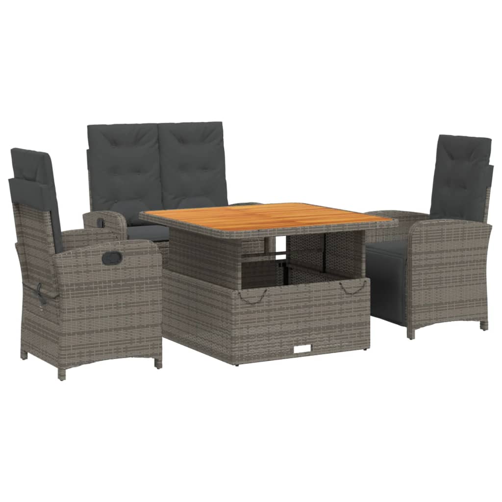 Ensemble à manger jardin 4pcs et coussins Gris Résine tressée