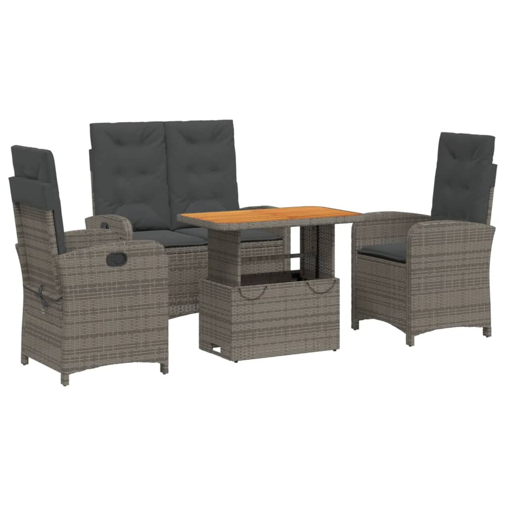 Ensemble à manger jardin 4pcs et coussins Gris Résine tressée - XIOS