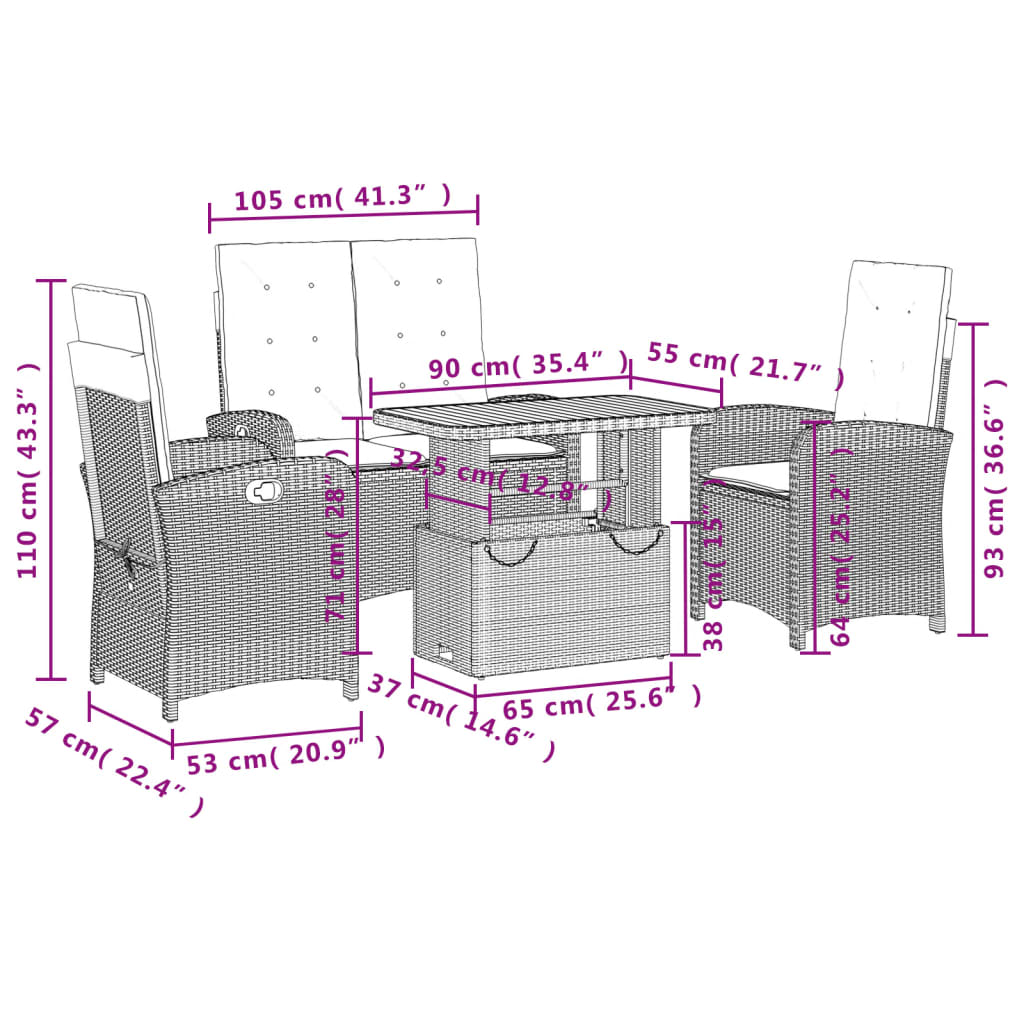 Ensemble à manger jardin 4pcs et coussins Gris Résine tressée - XIOS