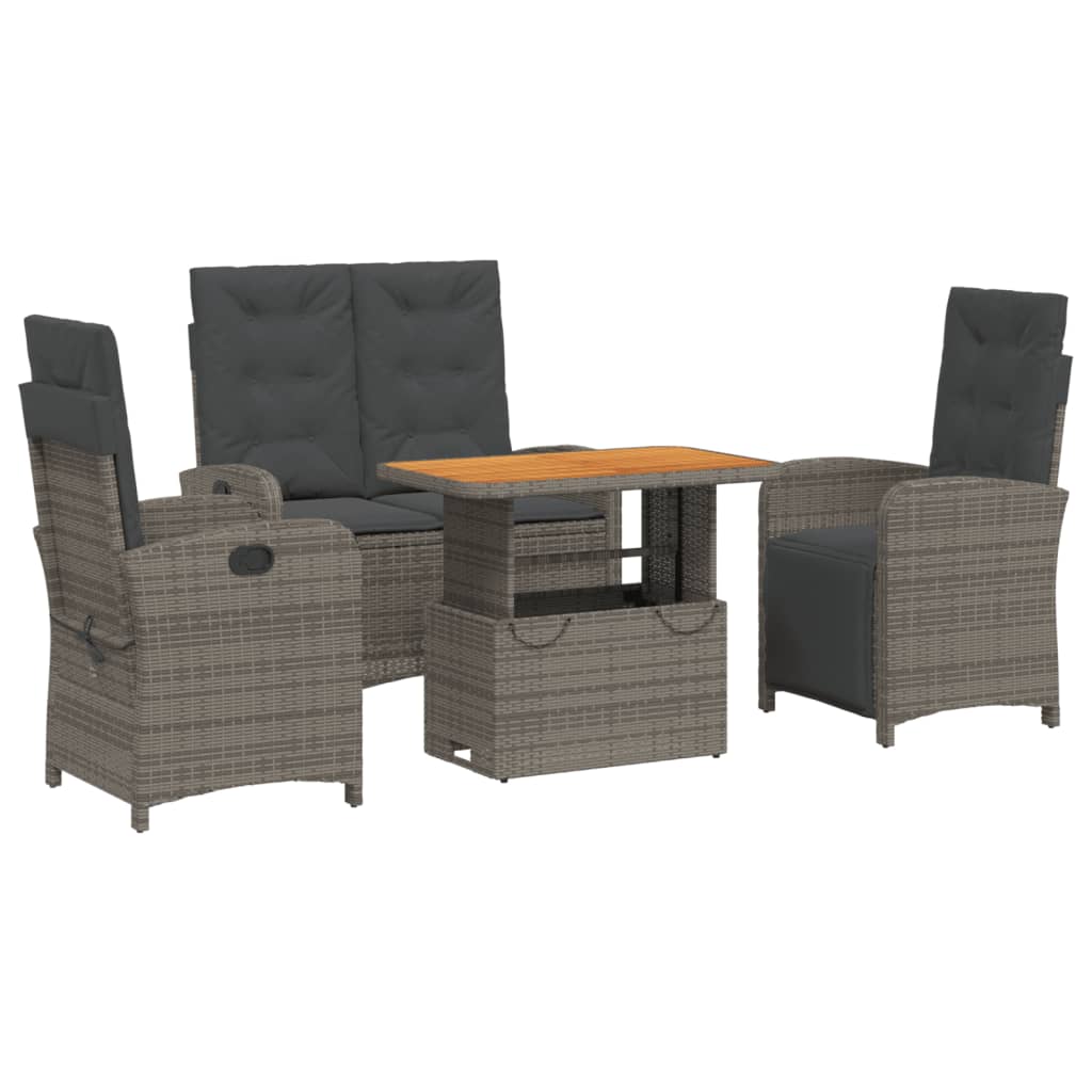 Ensemble à manger jardin 4pcs et coussins Gris Résine tressée