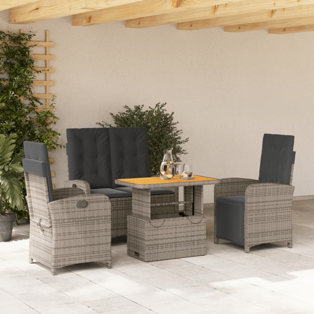 Ensemble à manger jardin 4pcs et coussins Gris Résine tressée