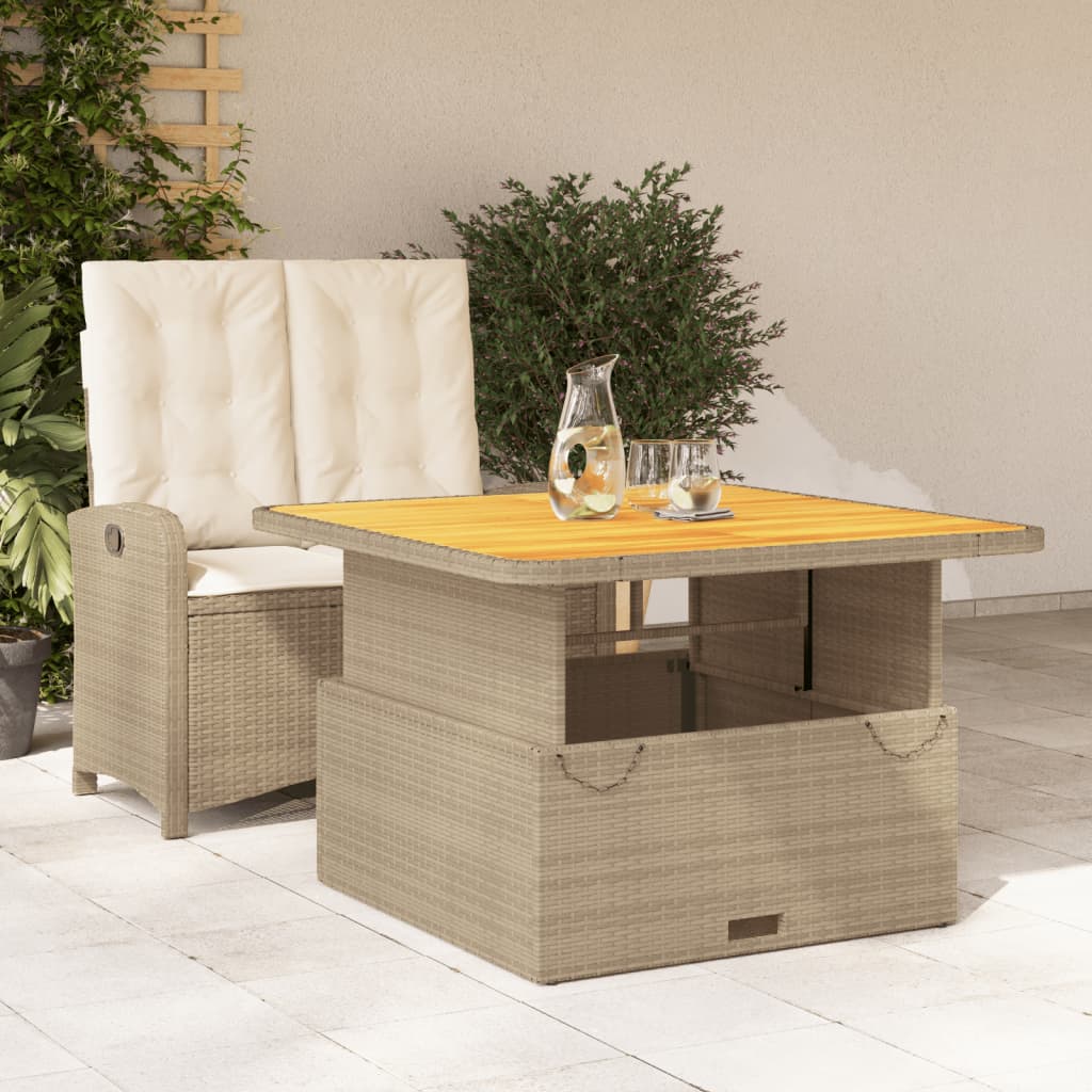 Ensemble à manger de jardin et coussins 2 pcs beige poly rotin
