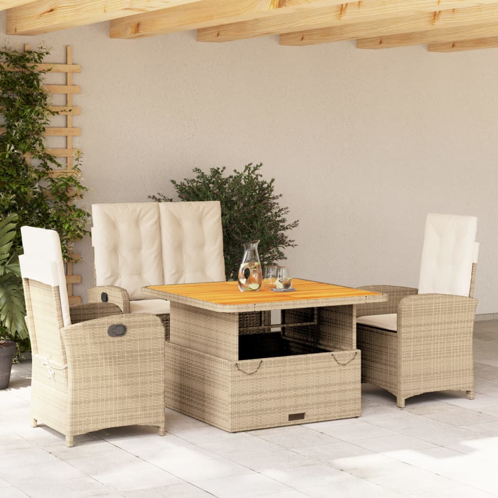 Ensemble à manger de jardin coussins 4 pcs beige résine tressée - XIOS
