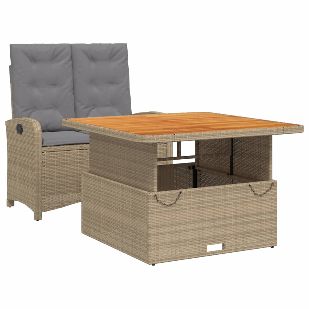 Ensemble à manger de jardin et coussins 2 pcs beige poly rotin