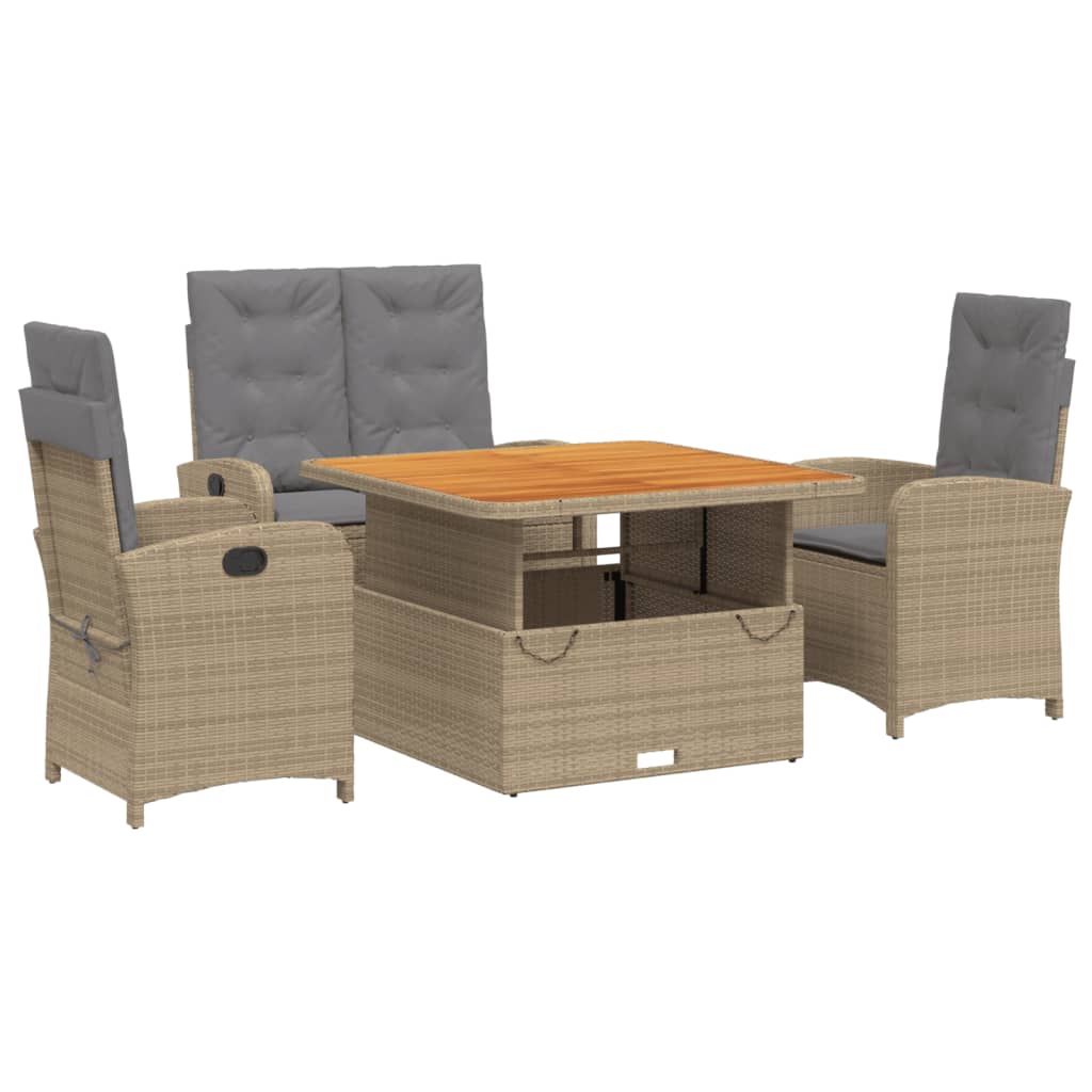 Ensemble à manger de jardin coussins 4 pcs beige résine tressée