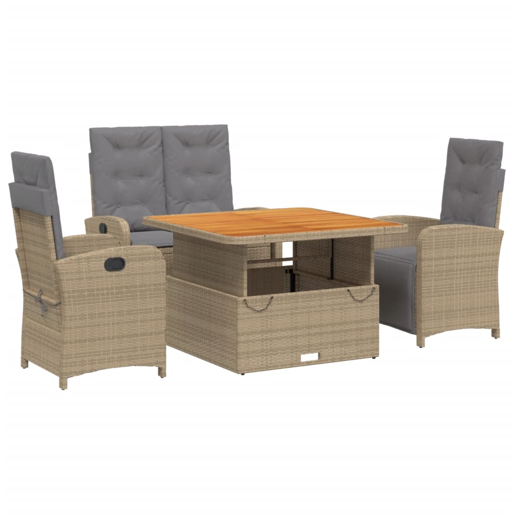 Ensemble à manger de jardin coussins 4 pcs beige résine tressée