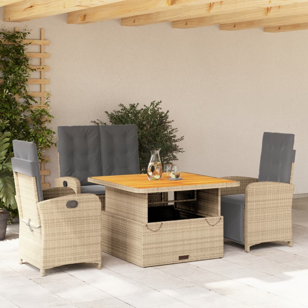 Ensemble à manger de jardin coussins 4 pcs beige résine tressée