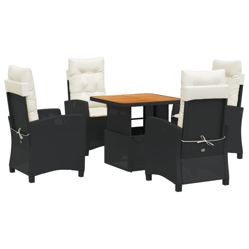 Ensemble à manger de jardin coussins 5pcs Noir Résine tressée