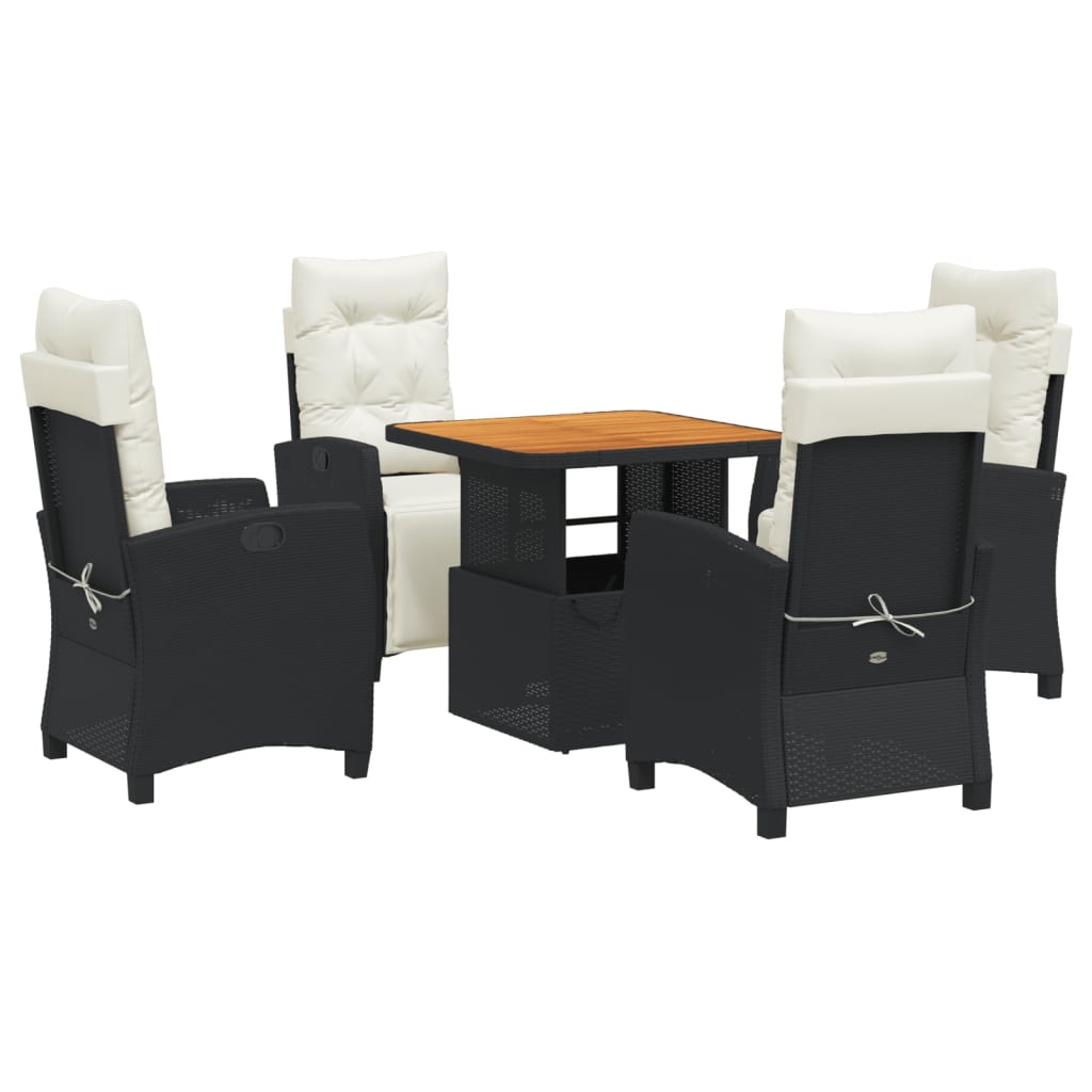 Ensemble à manger de jardin coussins 5pcs Noir Résine tressée
