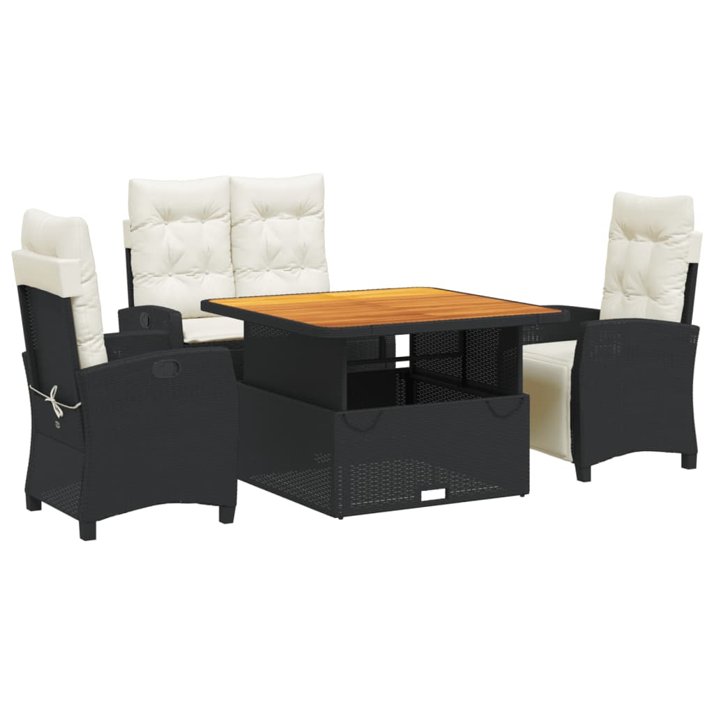 Ensemble à manger de jardin 4 pcs avec coussins noir