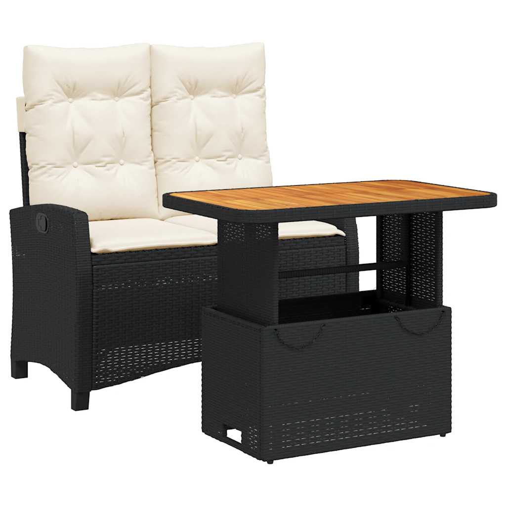 Ensemble à manger de jardin coussins 2pcs noir résine tressée