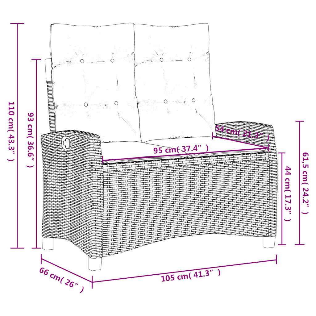 Ensemble à manger de jardin coussins 2pcs noir résine tressée