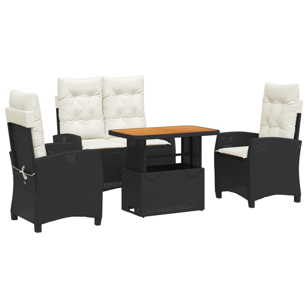 Ensemble à manger de jardin 4 pcs avec coussins noir