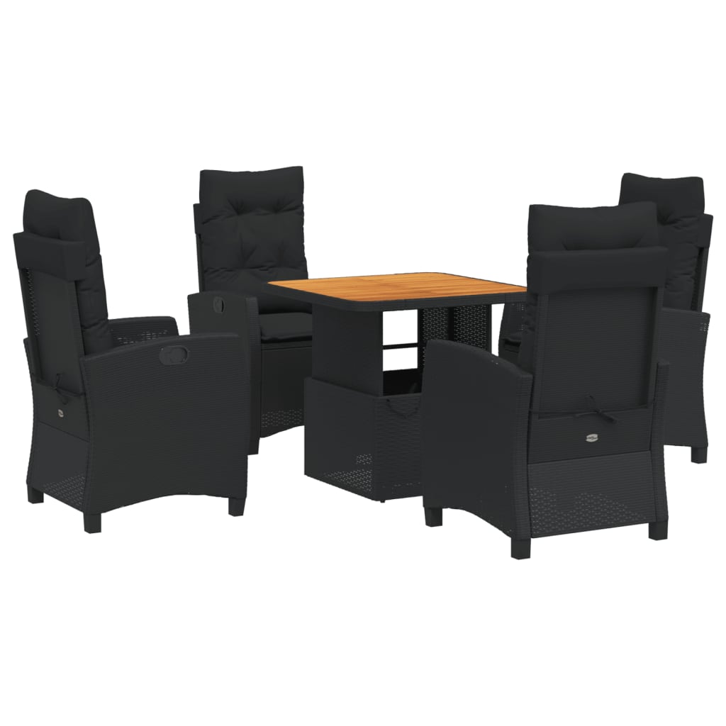 Ensemble à manger de jardin coussins 5pcs Noir Résine tressée