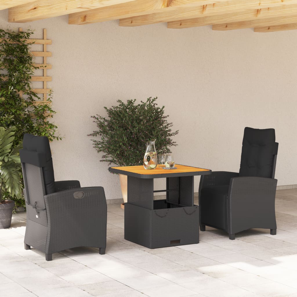 Ensemble à manger de jardin avec coussins 3 pcs Noir