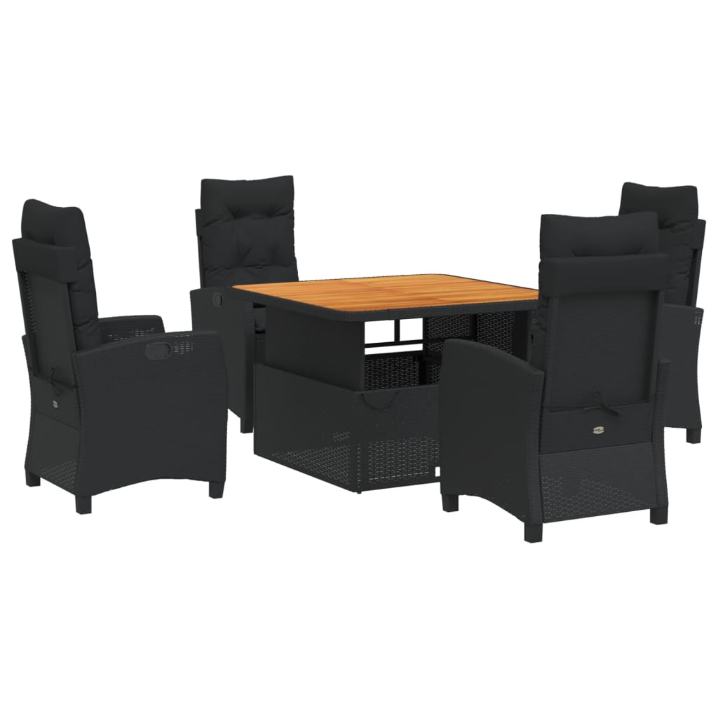 Ensemble à manger de jardin coussins 5pcs Noir Résine tressée