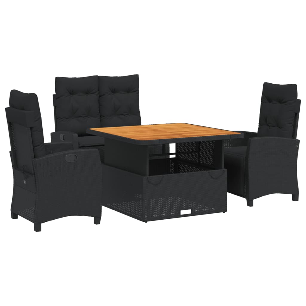 Ensemble à manger de jardin 4 pcs avec coussins noir