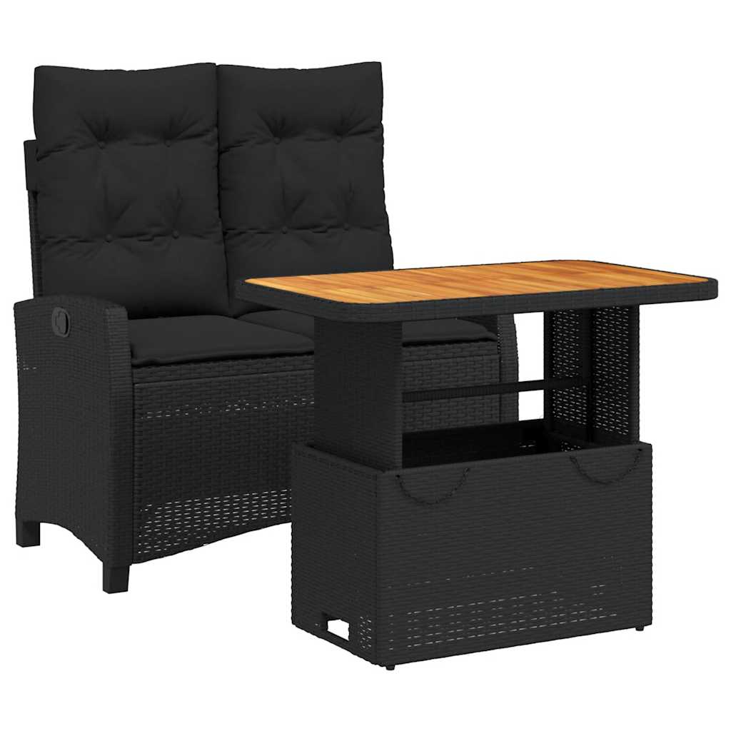 Ensemble à manger de jardin coussins 2pcs noir résine tressée