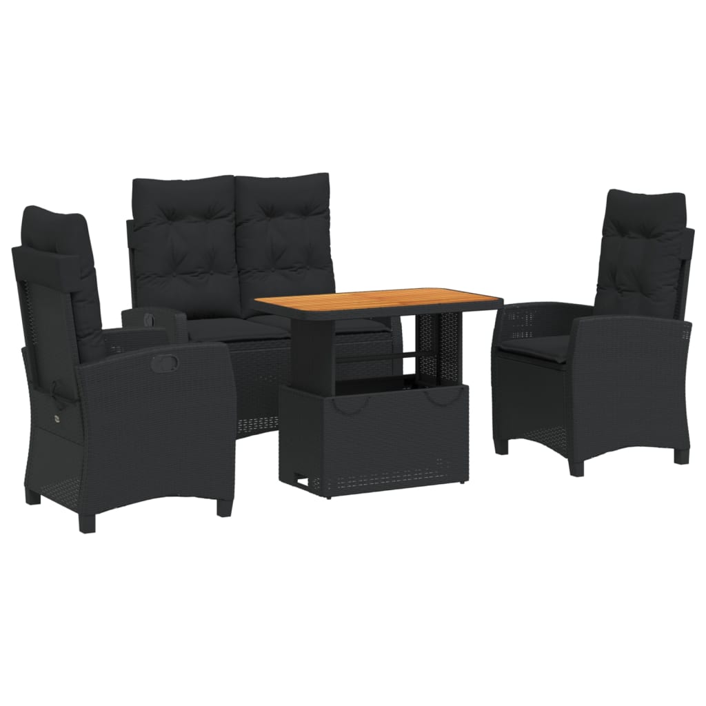 Ensemble à manger de jardin 4 pcs avec coussins noir