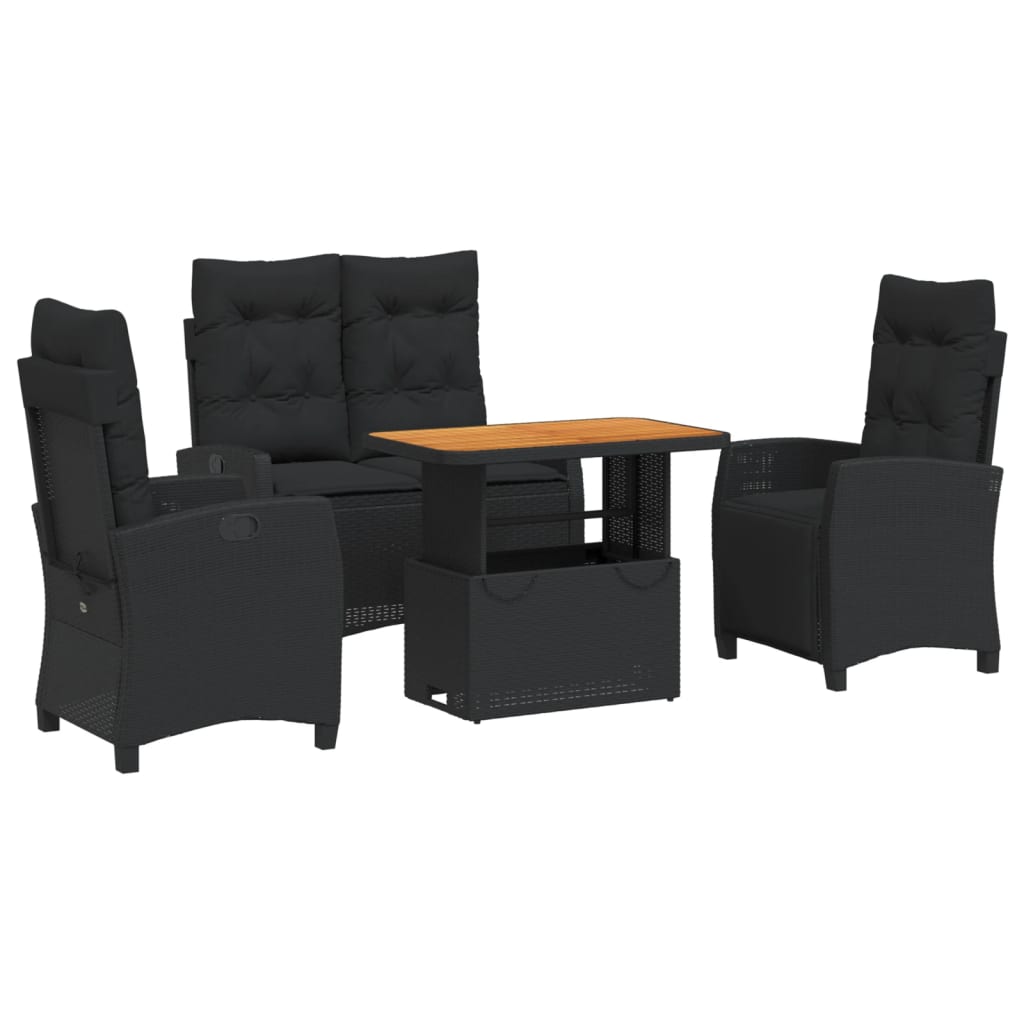 Ensemble à manger de jardin 4 pcs avec coussins noir