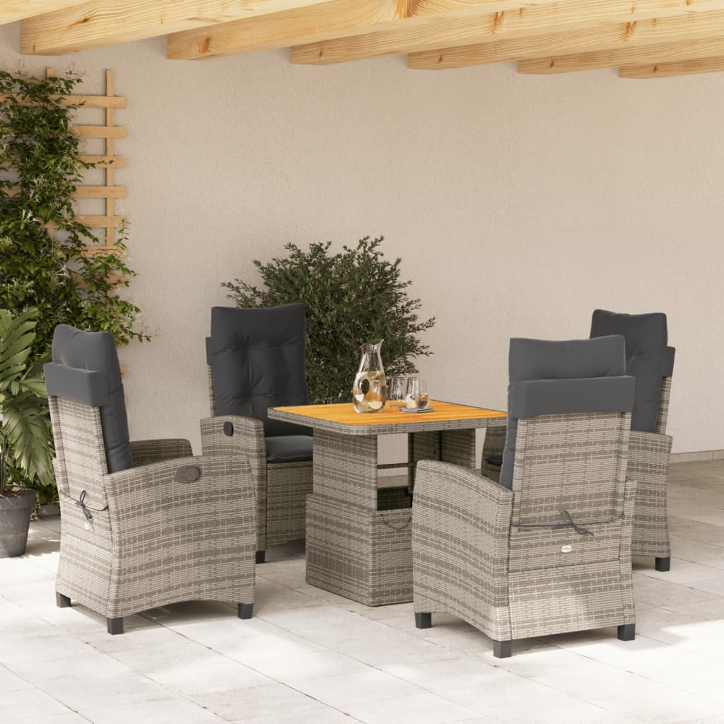 Ensemble à manger de jardin 5 pcs coussins gris résine tressée - XIOS