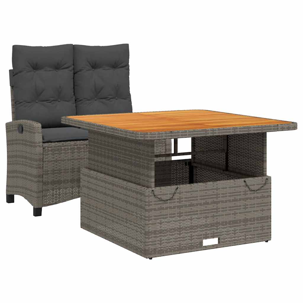 Ensemble à manger de jardin et coussins 2 pcs gris rotin