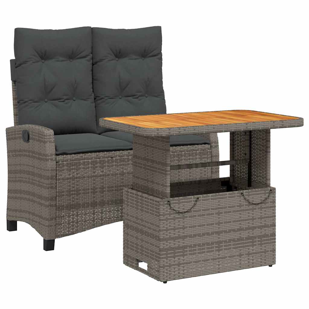 Ensemble à manger de jardin et coussins 2 pcs gris rotin