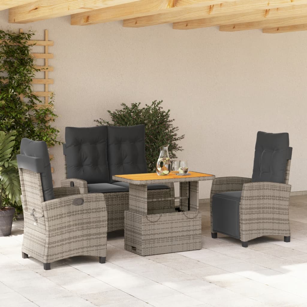 Ensemble à manger jardin 4pcs et coussins Gris Résine tressée