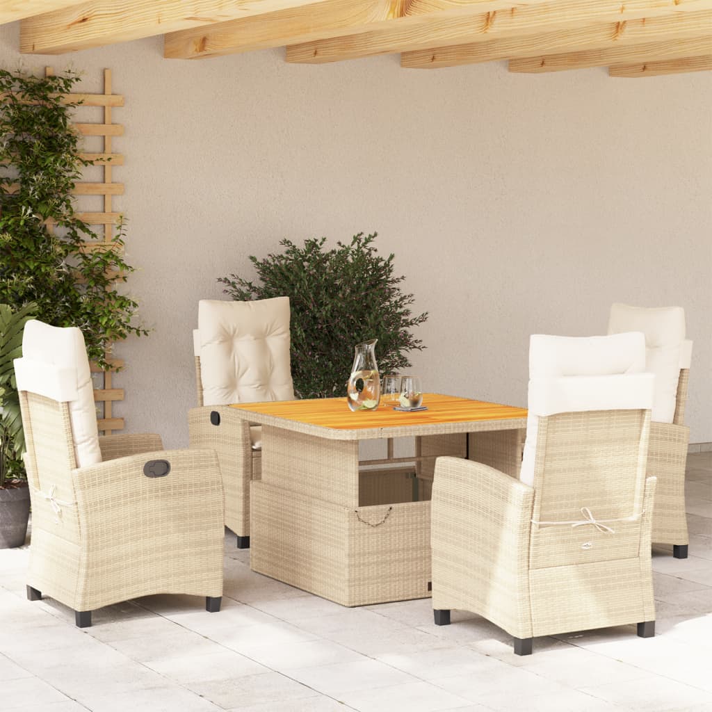 Ensemble à manger de jardin avec coussins 5pcs Beige poly rotin