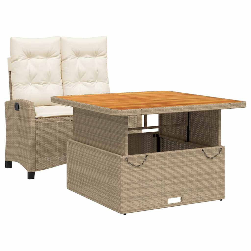 Ensemble à manger de jardin et coussins 2 pcs beige poly rotin