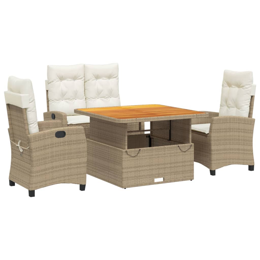 Ensemble à manger de jardin coussins 4 pcs beige résine tressée