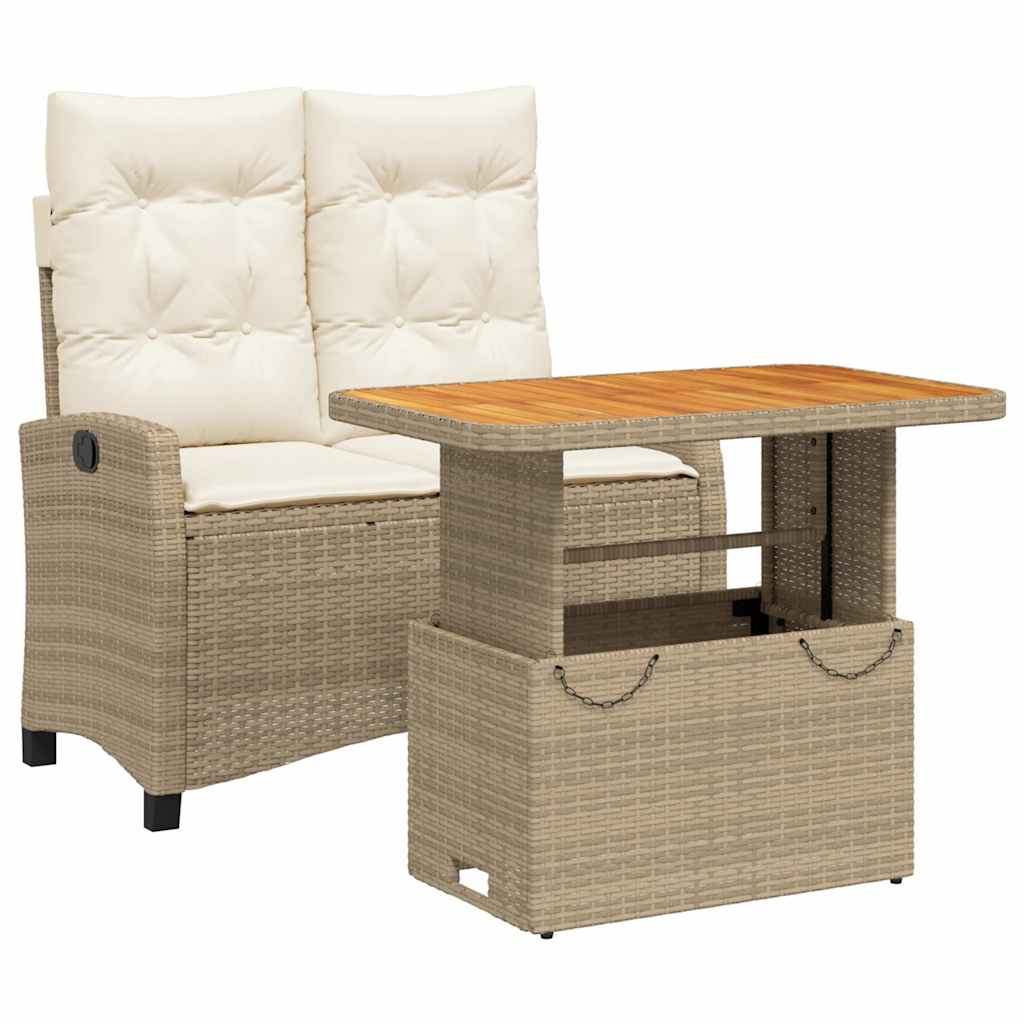 Ensemble à manger de jardin et coussins 2 pcs beige poly rotin