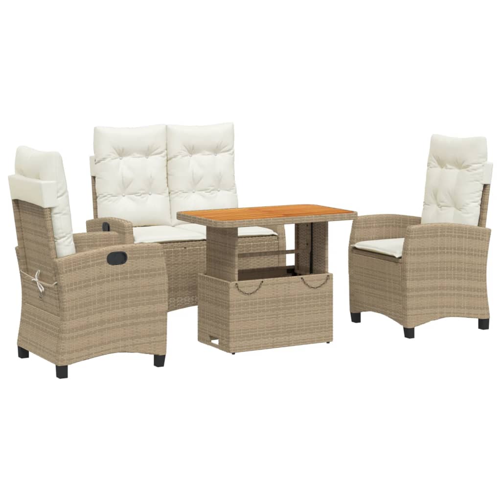 Ensemble à manger de jardin coussins 4 pcs beige résine tressée