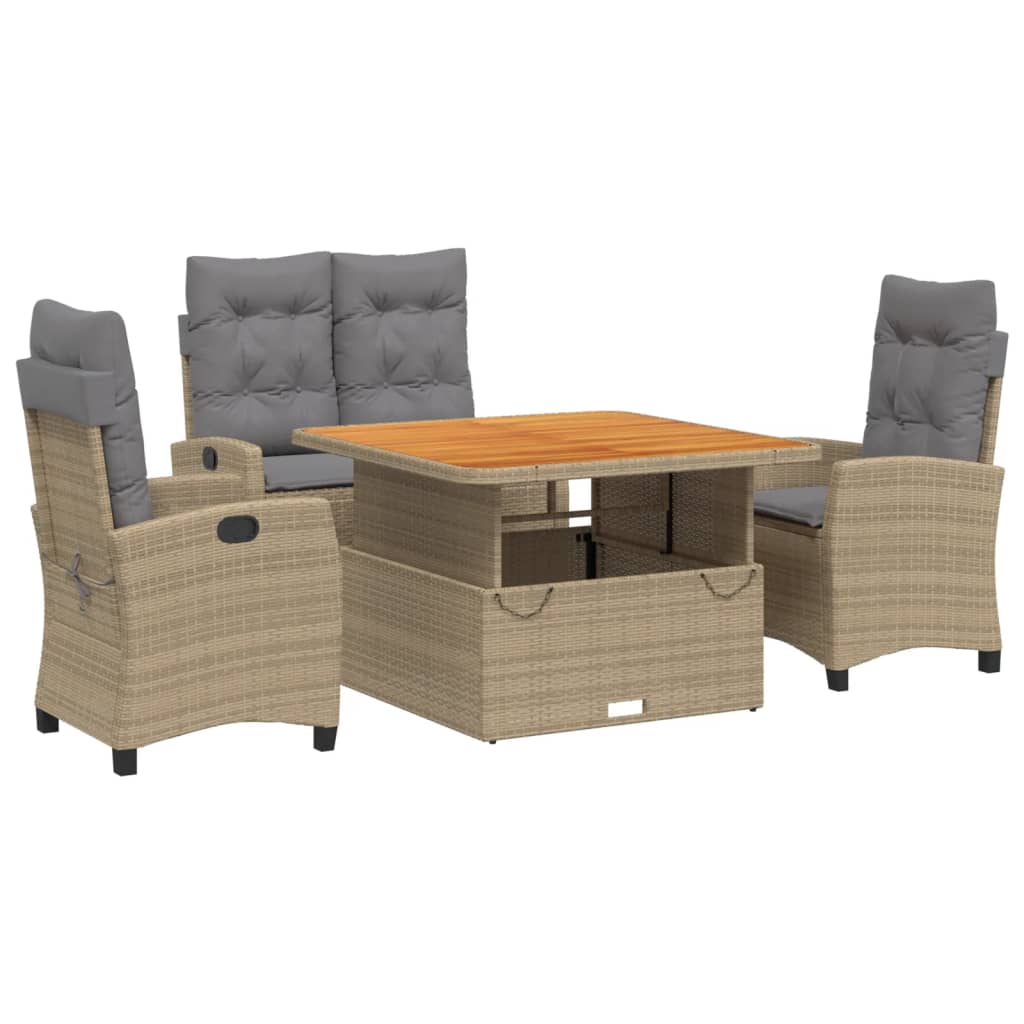 Ensemble à manger de jardin coussins 4 pcs beige résine tressée