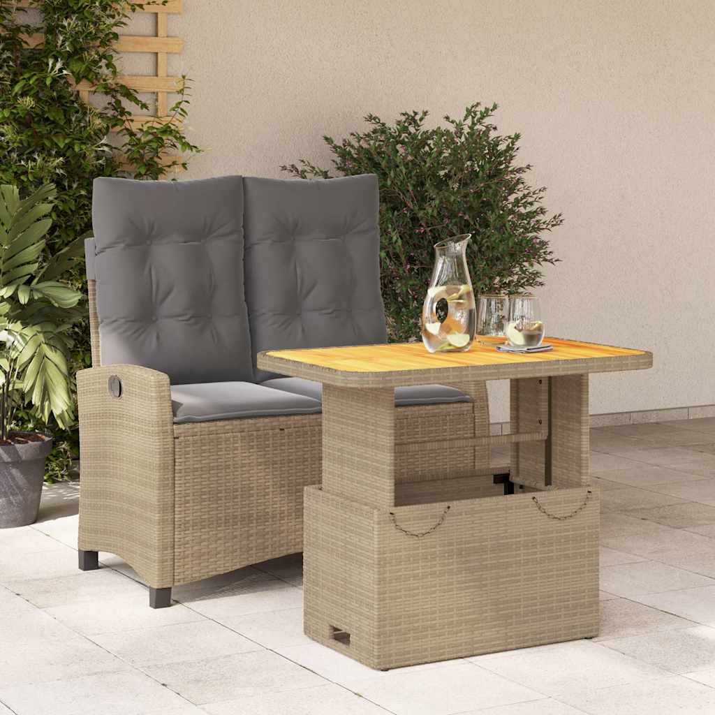 Ensemble à manger de jardin et coussins 2 pcs beige poly rotin