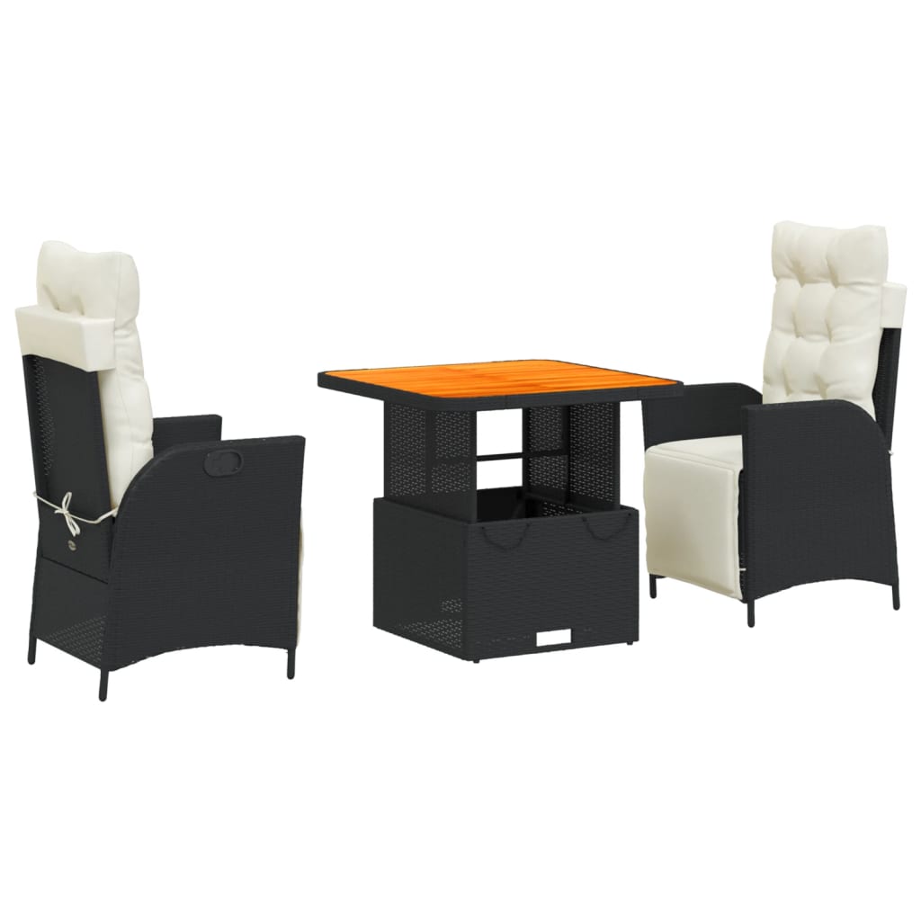 Ensemble à manger de jardin avec coussins 3 pcs Noir