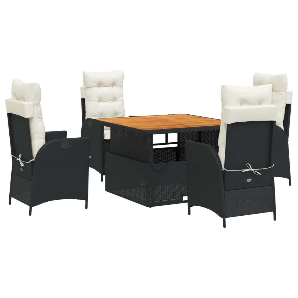 Ensemble à manger de jardin coussins 5pcs Noir Résine tressée