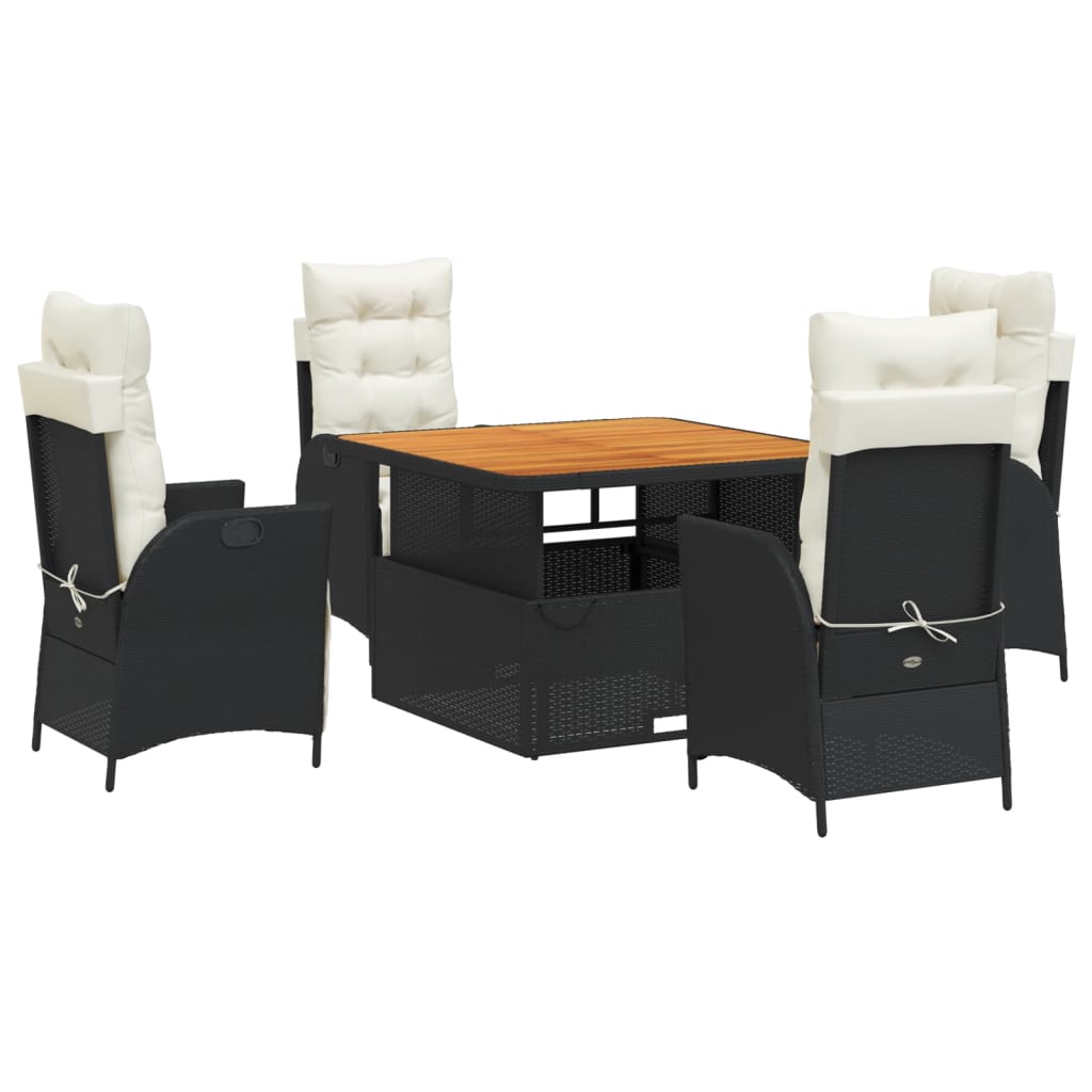 Ensemble à manger de jardin coussins 5pcs Noir Résine tressée