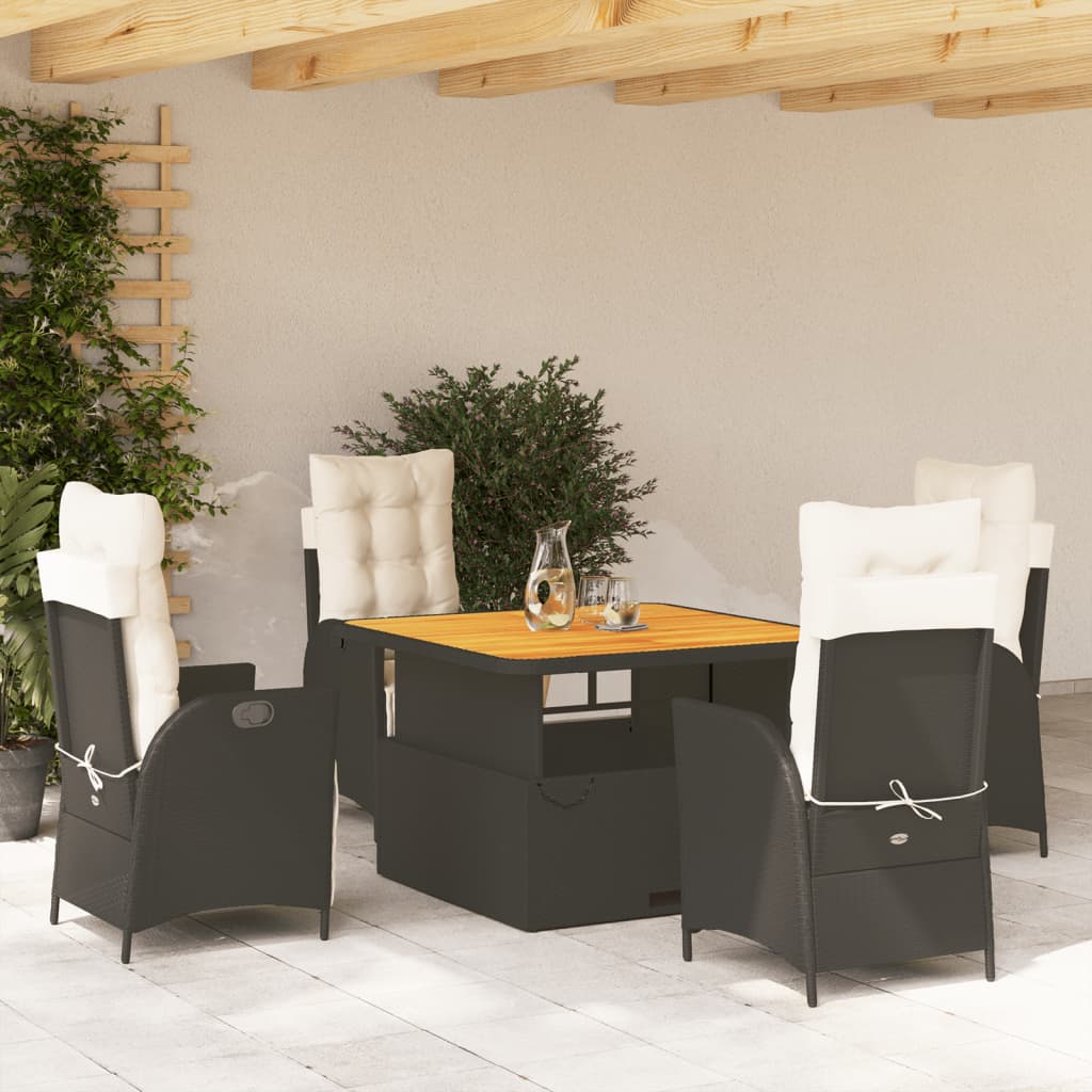 Ensemble à manger de jardin coussins 5pcs Noir Résine tressée