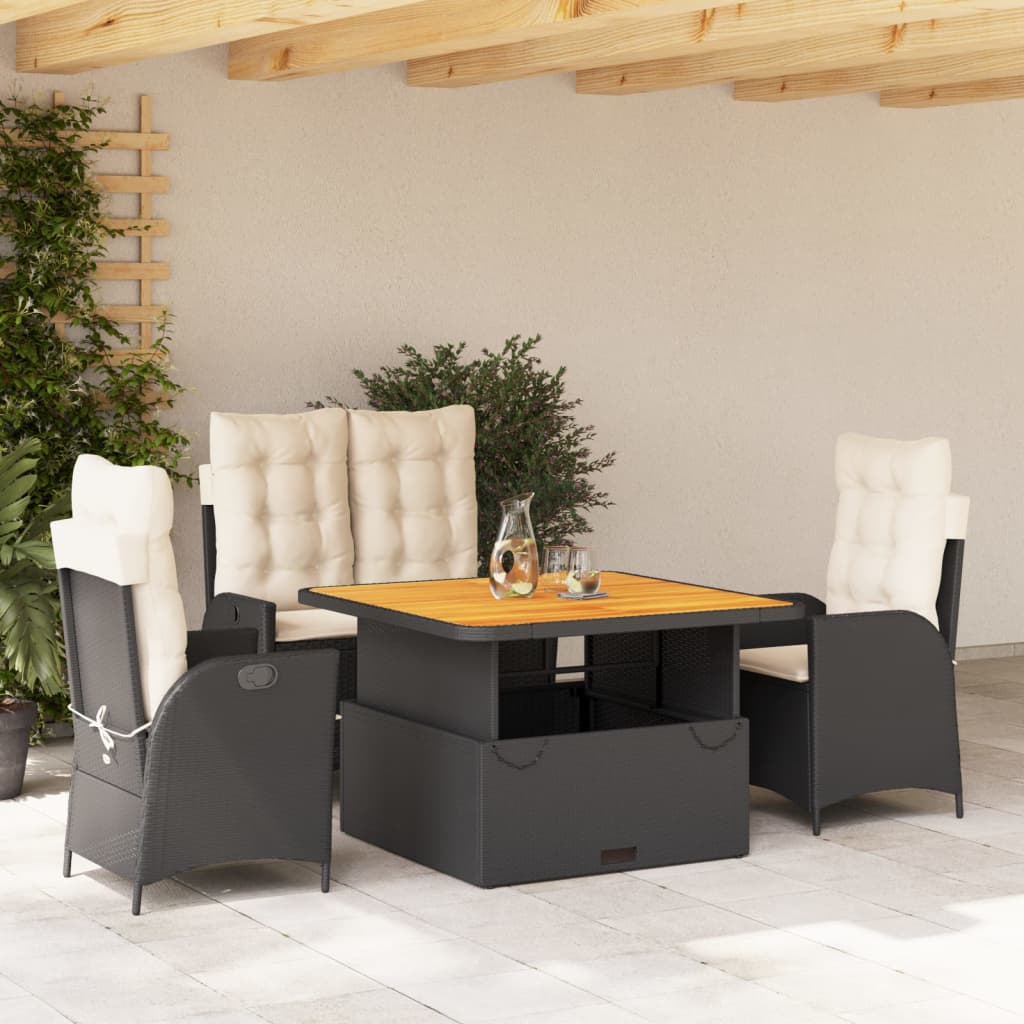 Ensemble à manger de jardin 4 pcs avec coussins noir