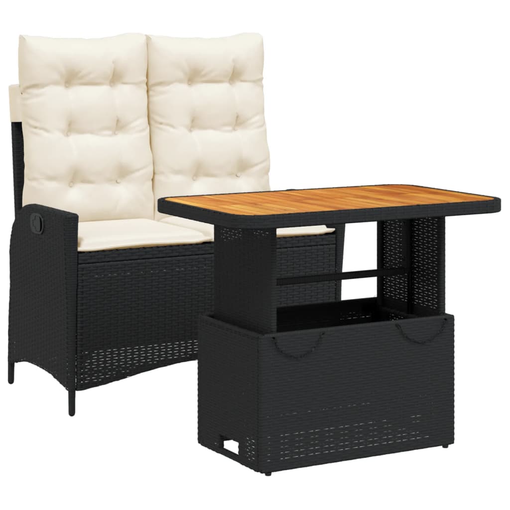 Ensemble à manger de jardin coussins 2pcs noir résine tressée - XIOS