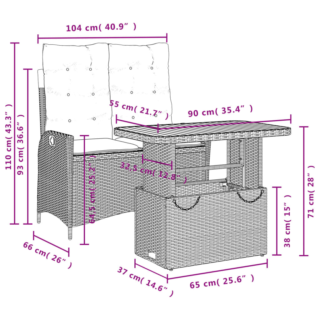 Ensemble à manger de jardin coussins 2pcs noir résine tressée - XIOS