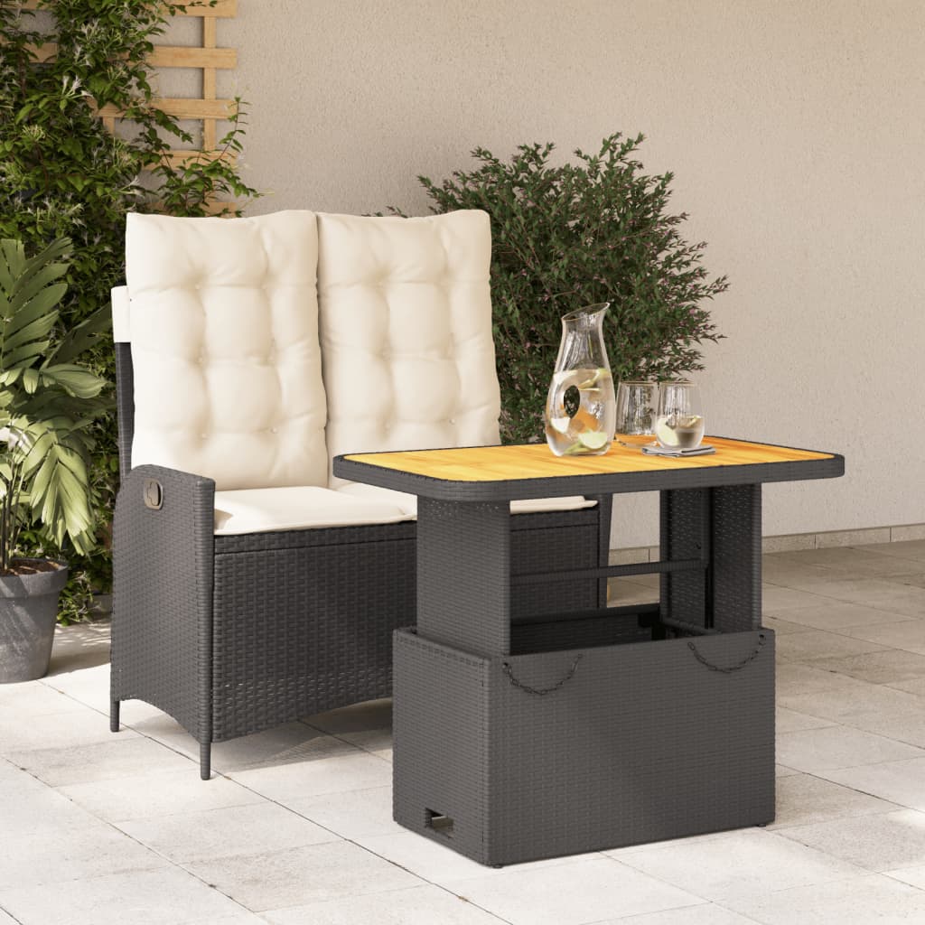 Ensemble à manger de jardin coussins 2pcs noir résine tressée - XIOS