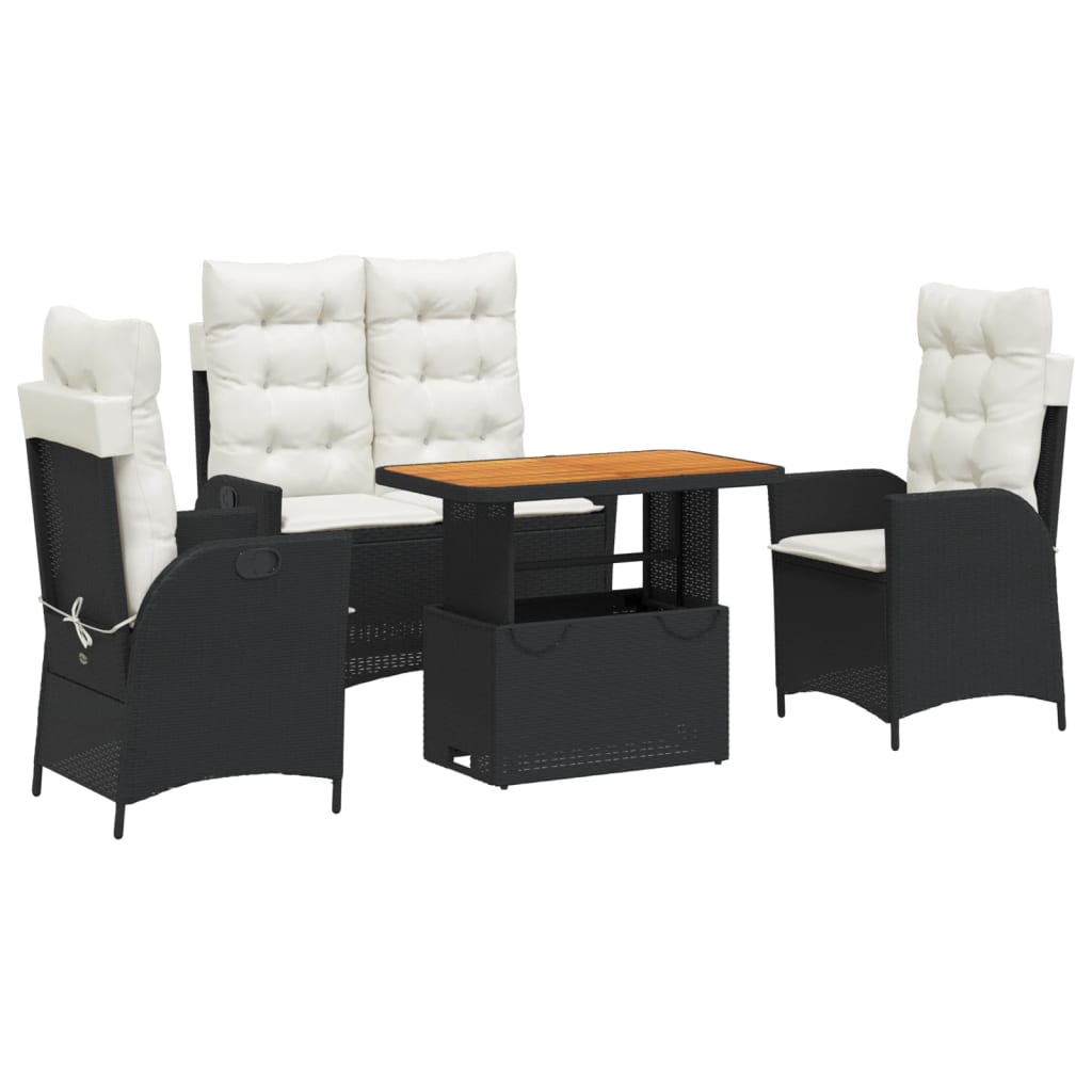 Ensemble à manger de jardin 4 pcs avec coussins noir