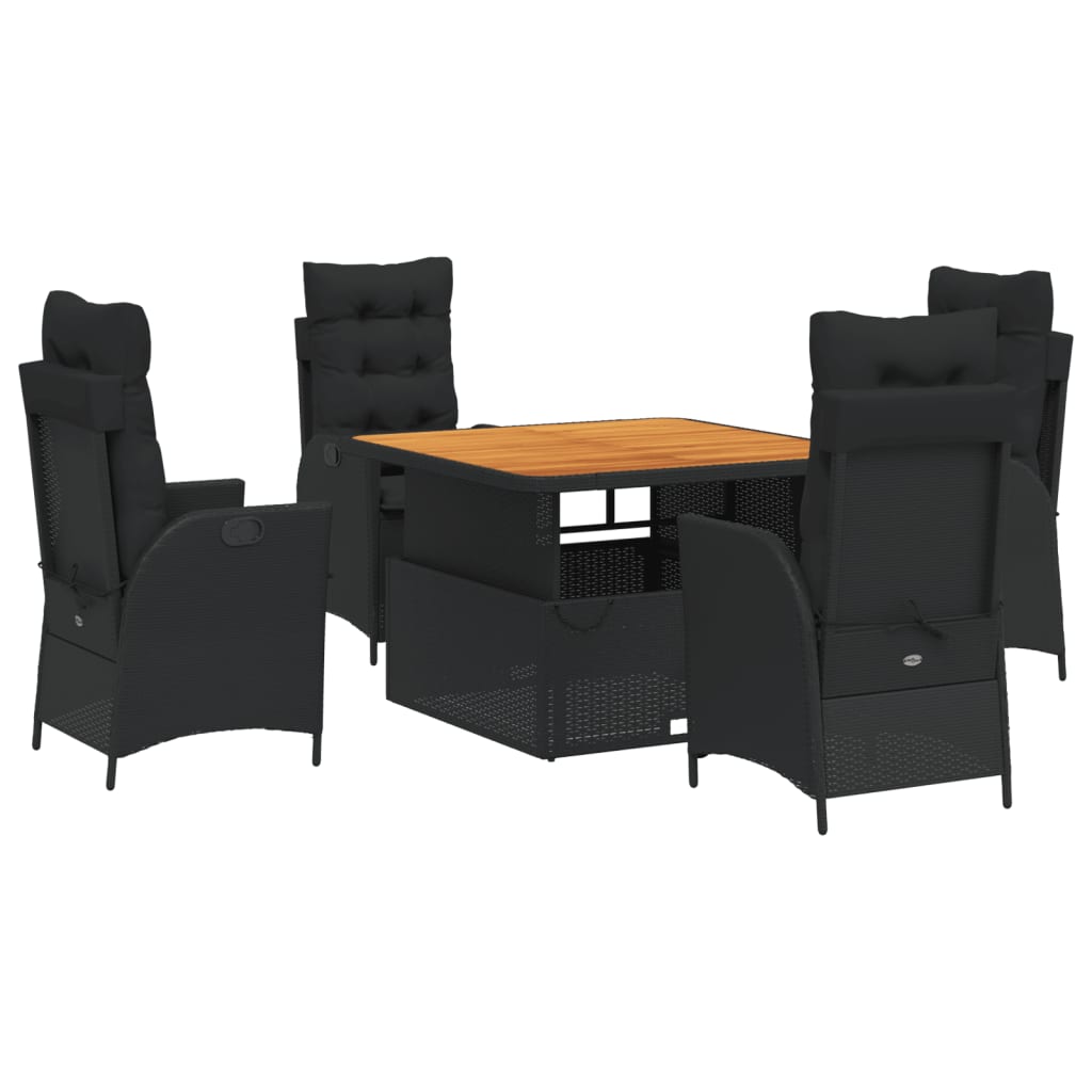 Ensemble à manger de jardin coussins 5pcs Noir Résine tressée - XIOS