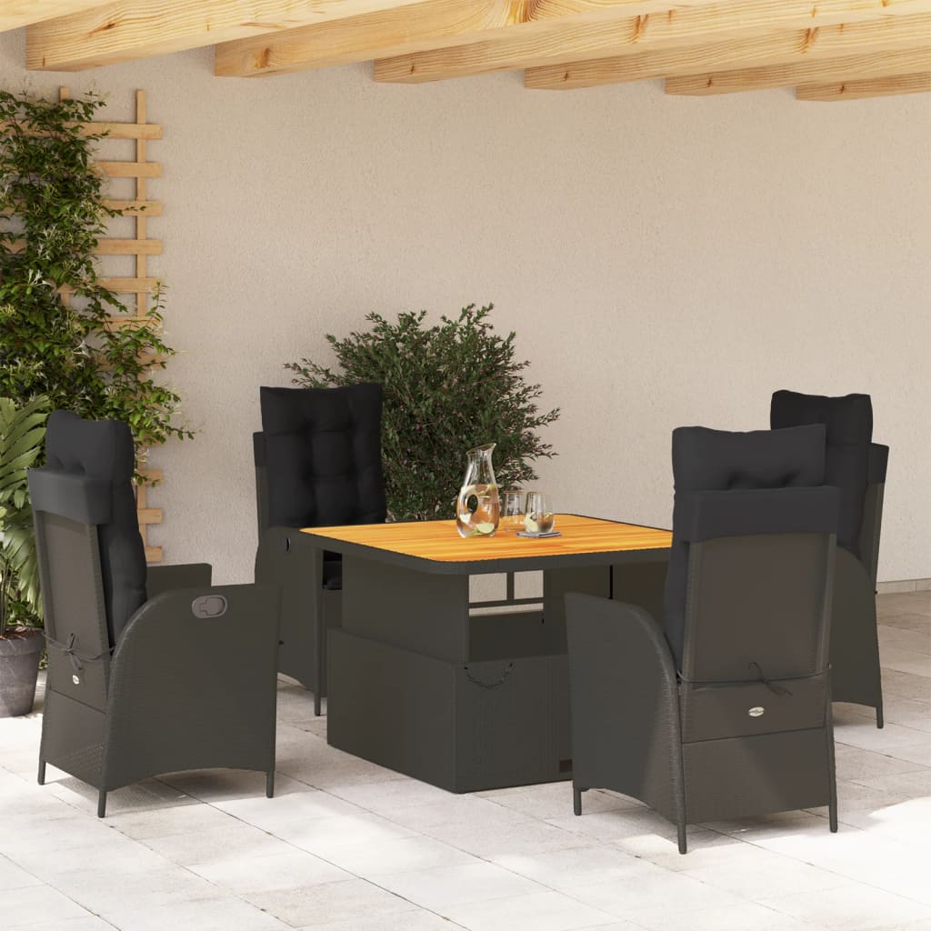 Ensemble à manger de jardin coussins 5pcs Noir Résine tressée - XIOS