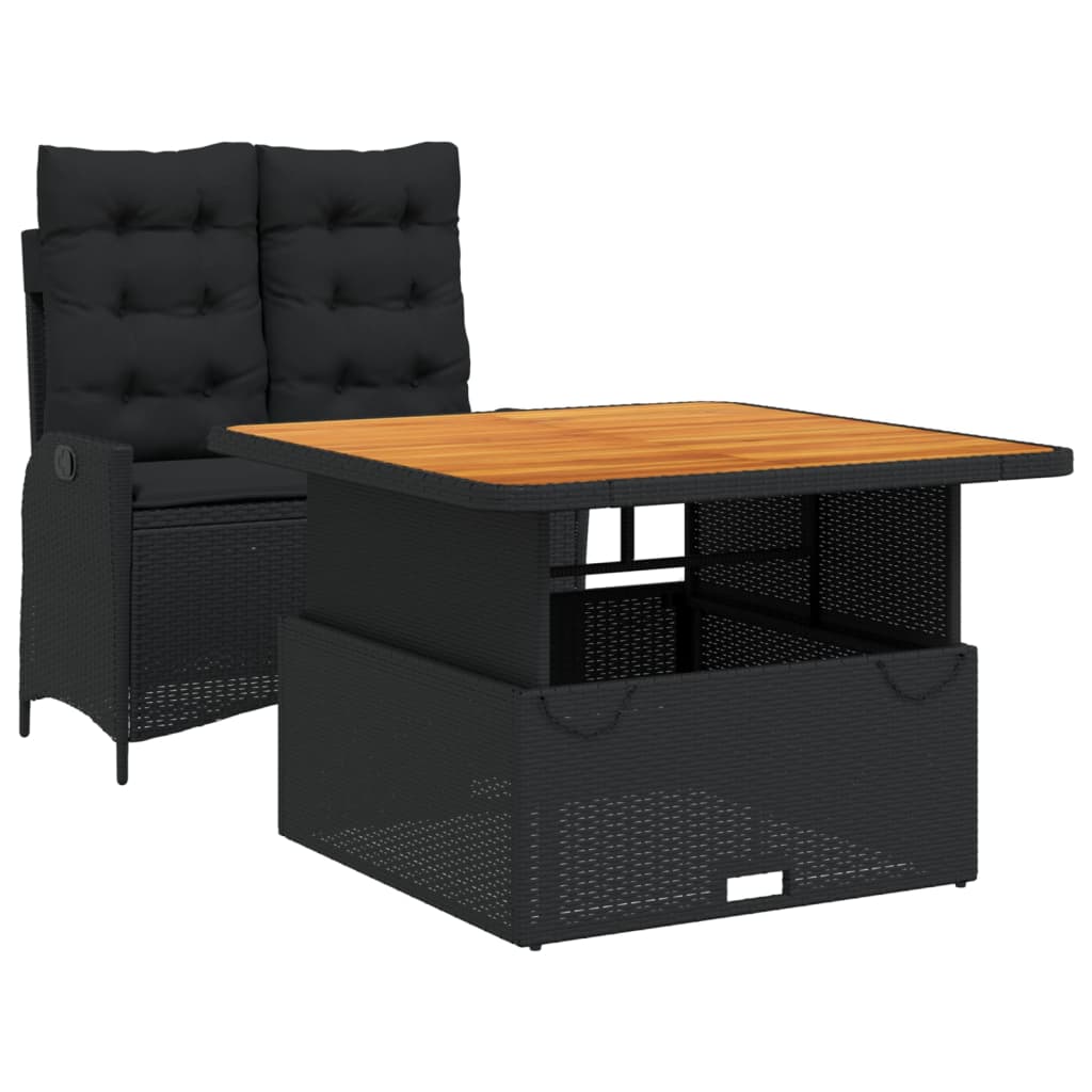 Ensemble à manger de jardin coussins 2pcs noir résine tressée
