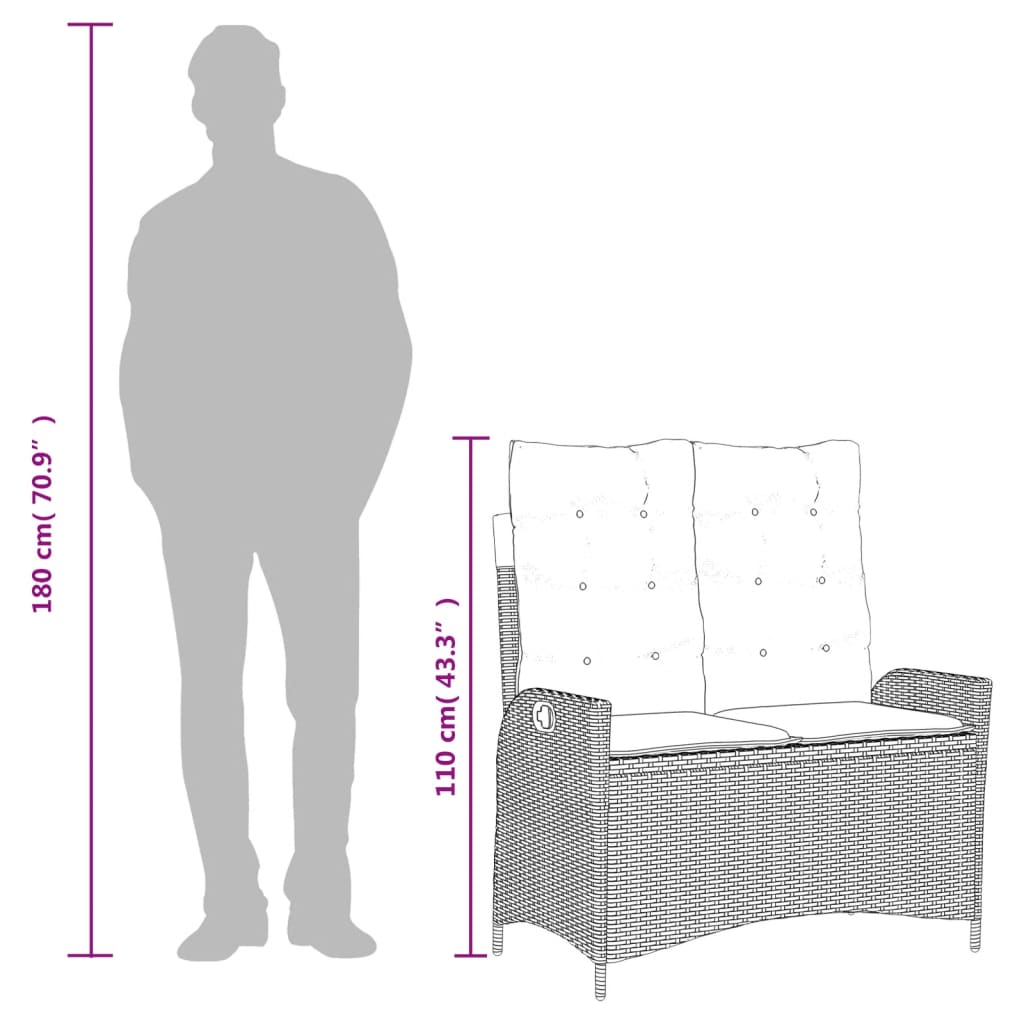 Ensemble à manger de jardin coussins 2pcs noir résine tressée