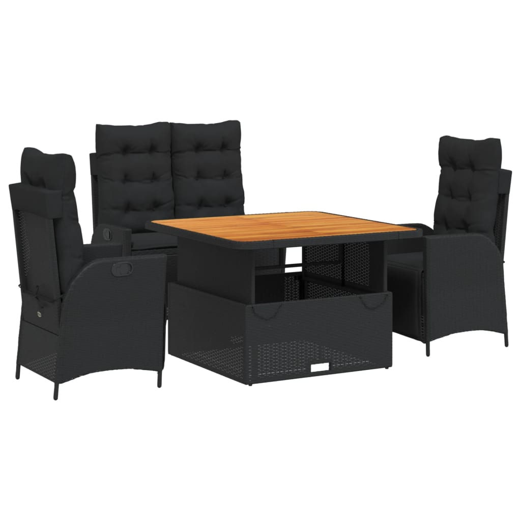 Ensemble à manger de jardin 4 pcs avec coussins noir