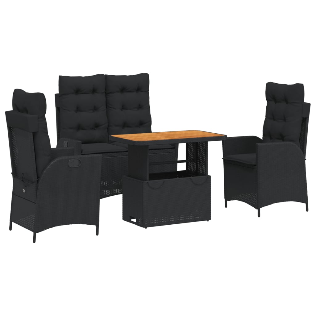 Ensemble à manger de jardin 4 pcs avec coussins noir